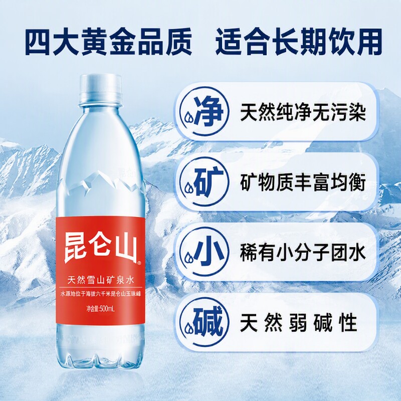 26年昆仑山矿泉水天然雪山弱碱性含高端雪山水整箱瓶装饮用水山泉图片