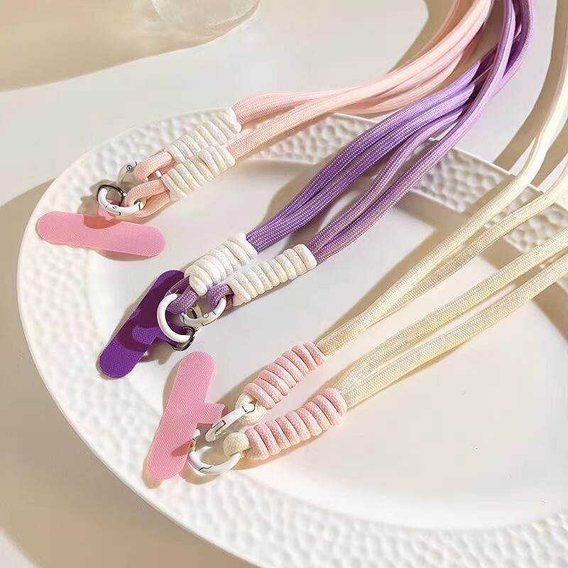 少女心通用手机壳斜挎链条结实长款多巴胺背带编织绳斜挎挂肩手机链斜