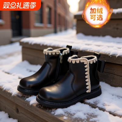 女童靴子2025新款秋冬儿童鞋子宝宝短靴小女孩皮鞋加绒公主马丁靴