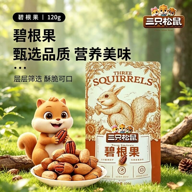 三只松鼠碧根果120g长寿果营养奶油味坚果休闲炒货坚果干果小吃