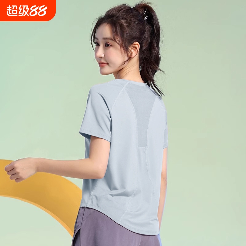 健身套装女夏季薄款户外运动宽松显瘦瑜伽服短袖弹力速干衣跑步服