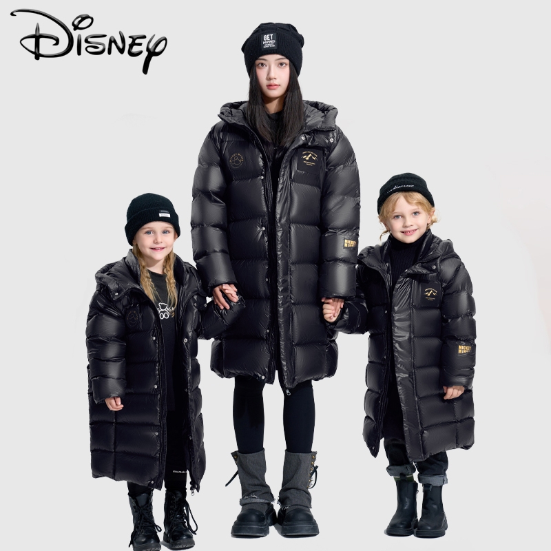 Disney/迪士尼亲子装长款羽绒服男女童加厚长款连帽羽绒外套冬