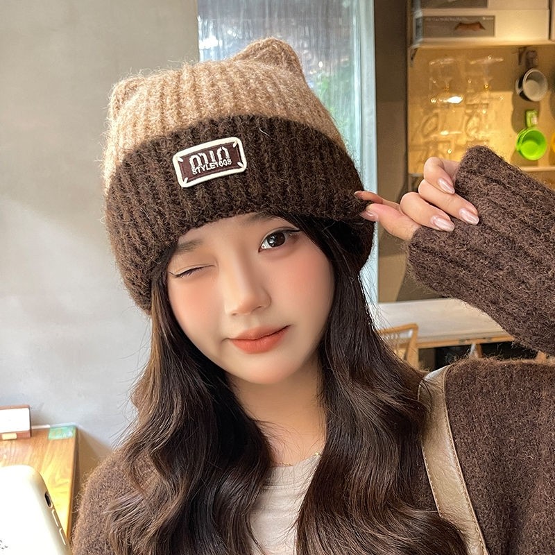 帽子女士秋冬季加厚保暖毛线帽骑车防寒针织帽新款冷帽潮黑色紫色