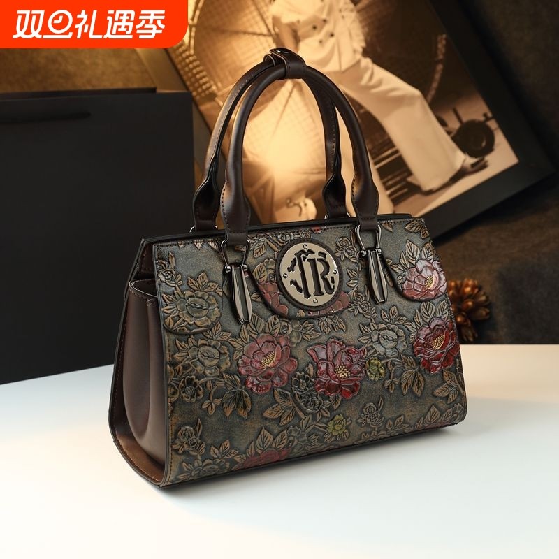 复古托特包大气2025新款时尚手提真皮斜挎包大容量中老年妈妈包包