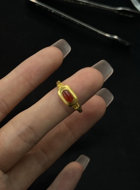 小红书同款中古vintage金色蛋面戒指女轻奢高级感开口婚礼刻字