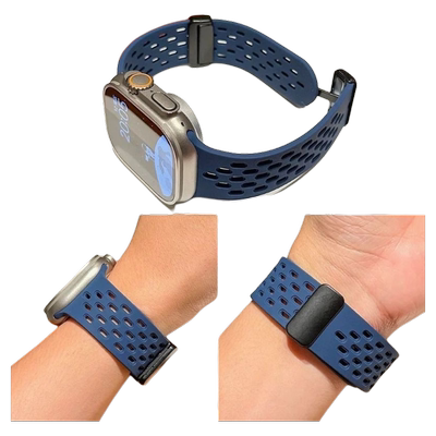 爆款透气新款适用苹果s9手表iwatch8硅胶运动表带applewatch7/6洞洞腕带se夏天全系列蝴蝶磁吸跑步