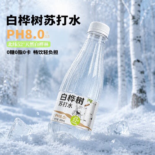 白桦树苏打水300ml*12/24瓶无汽弱碱0脂0糖解腻补水包邮悦力饮料