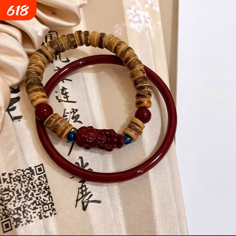 天然朱砂手镯女紫金砂貔貅手串新中式椰壳醒狮手链送女友生日礼物