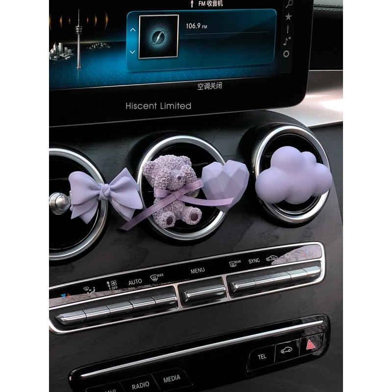 紫色蝴蝶结小熊车载香薰汽车空调出风口香水装饰扩香石摆件礼物女