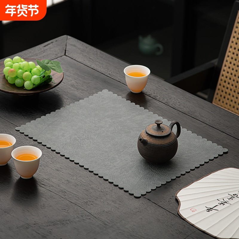 PVC牛皮纹双层茶垫轻奢茶席防水桌旗中式茶道配件桌布茶台垫