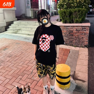 潮牌APE短袖t恤100%纯棉高版本中大童装亲子装SHARK APE猿人迷彩