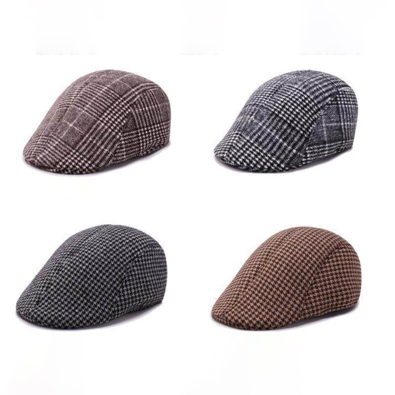 老人帽子复古格纹前进帽男冬季保暖贝雷帽子中老年鸭舌帽爸爸爷爷