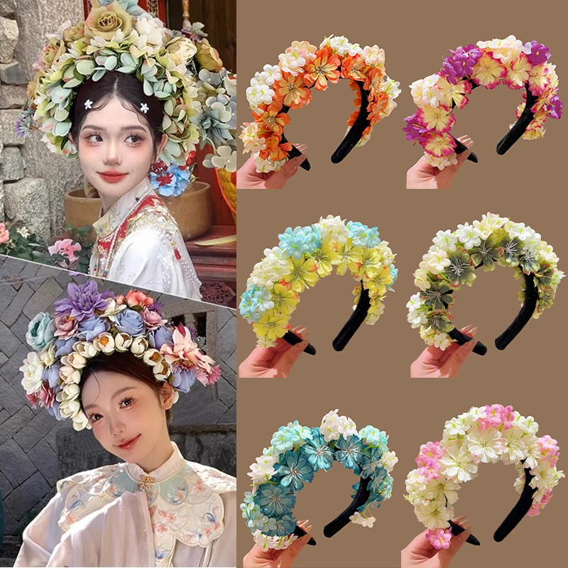 泉州浔埔簪花头饰仿真花朵发箍2024新款汉服拍照头箍春夏发卡发捆