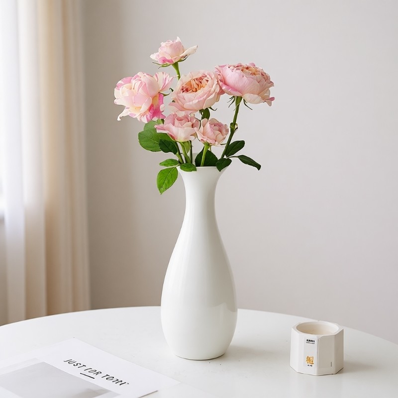 白色陶瓷花瓶客厅插花摆件高级感餐桌水培鲜花装饰花器卧室电视柜