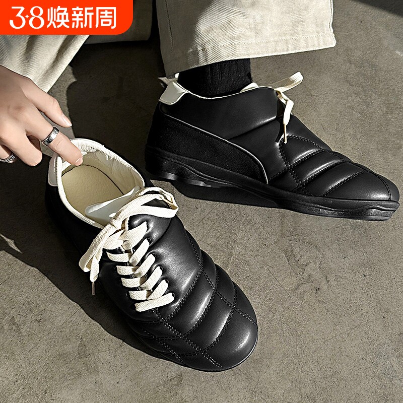 德训鞋男士运动鞋防滑耐磨冬季通勤皮鞋薄底阿甘板鞋黑色足球鞋子