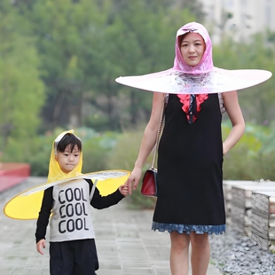 雨伞帽亲子防雨男女飞碟雨衣大人折叠透明钓鱼伞斗篷雨帽伞一体式