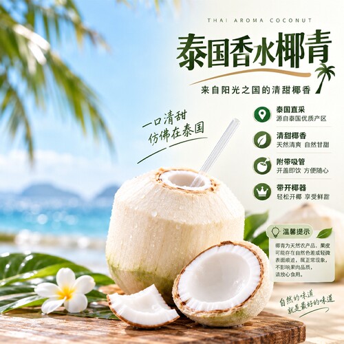 泰国进口椰青新鲜椰子水孕妇专用奶香椰4个1100g清甜香水椰青包邮