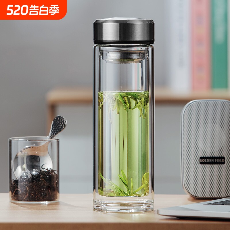 索赫双层玻璃杯水杯男高档家用耐热耐高温车载防爆高硼硅泡茶隔热