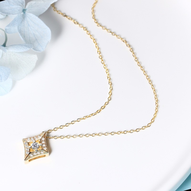 契爱S925银公主方项链女轻奢风时尚微镶锆石锁骨链小公主水晶项坠