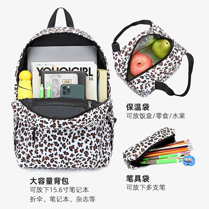 新款跨境风潮三件套背包帆布印花双肩包女中学生书包厂家一件代发