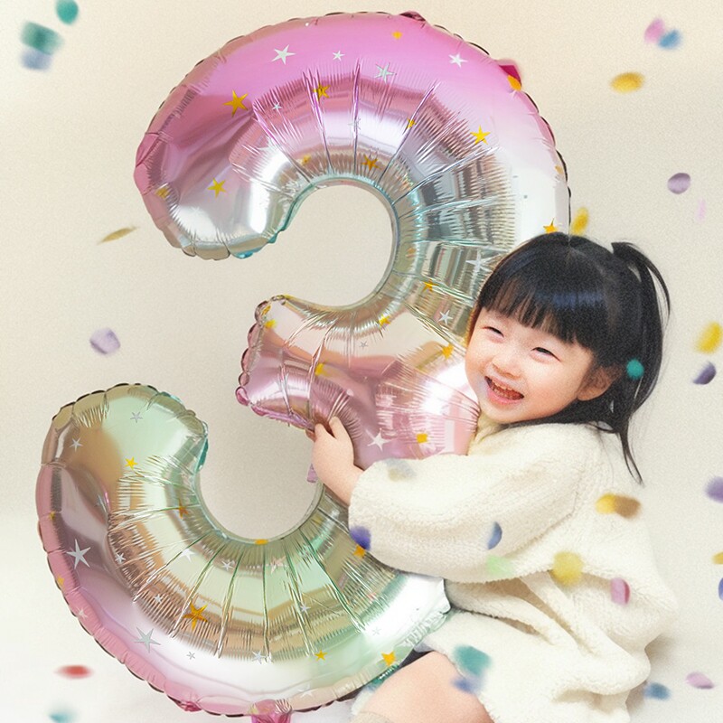 彩色生日数字气球女宝宝男童生日场景布置装饰派对拍照氛围道具