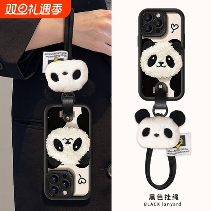 适用vivox100手机壳秋冬新女款vivos17pros毛绒熊猫公仔挂绳17/16小羊皮x60pro防摔x90硅胶s12/9高级感s15套