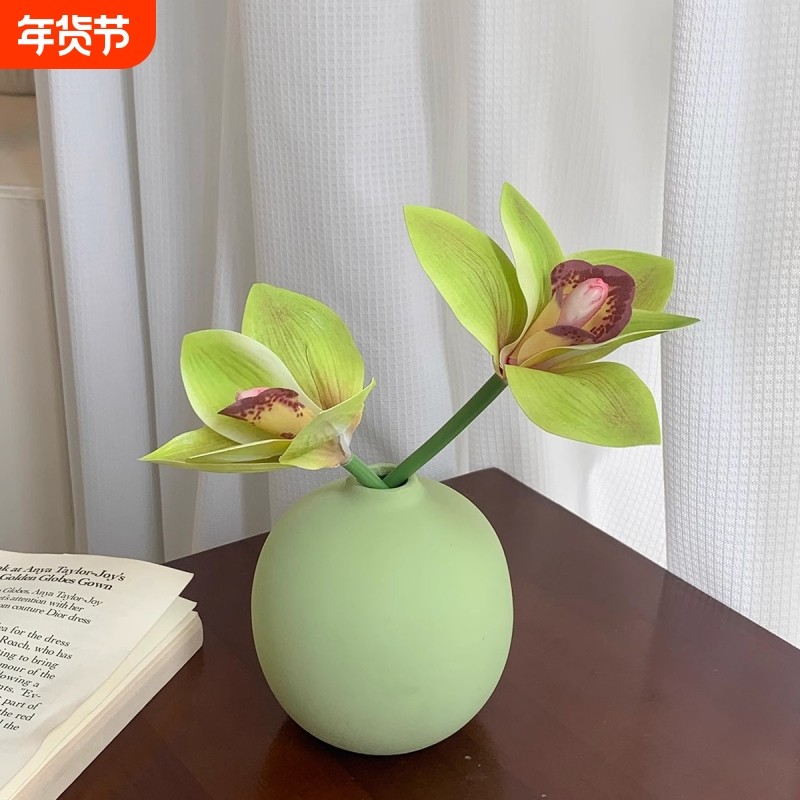 仿真花蕙兰假花陶瓷瓶家居客厅桌面花艺玄关摆件装饰品摆放花卉