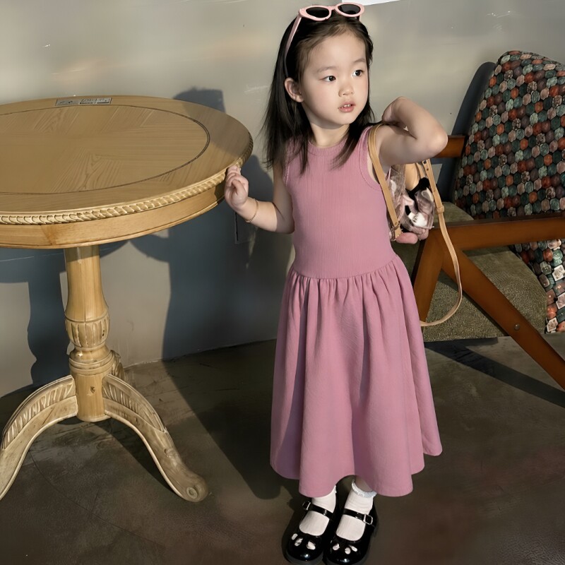 女宝夏季洋气连衣裙女童夏装长裙子女孩好看棉布背心裙儿童装粉色