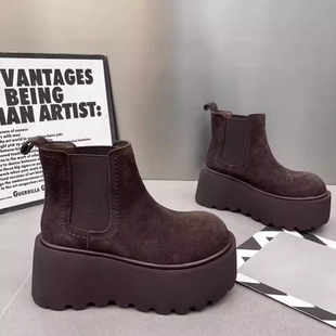 加厚保暖切尔西靴2025冬天厚底加绒鞋子增高雪地靴女马丁短靴中筒