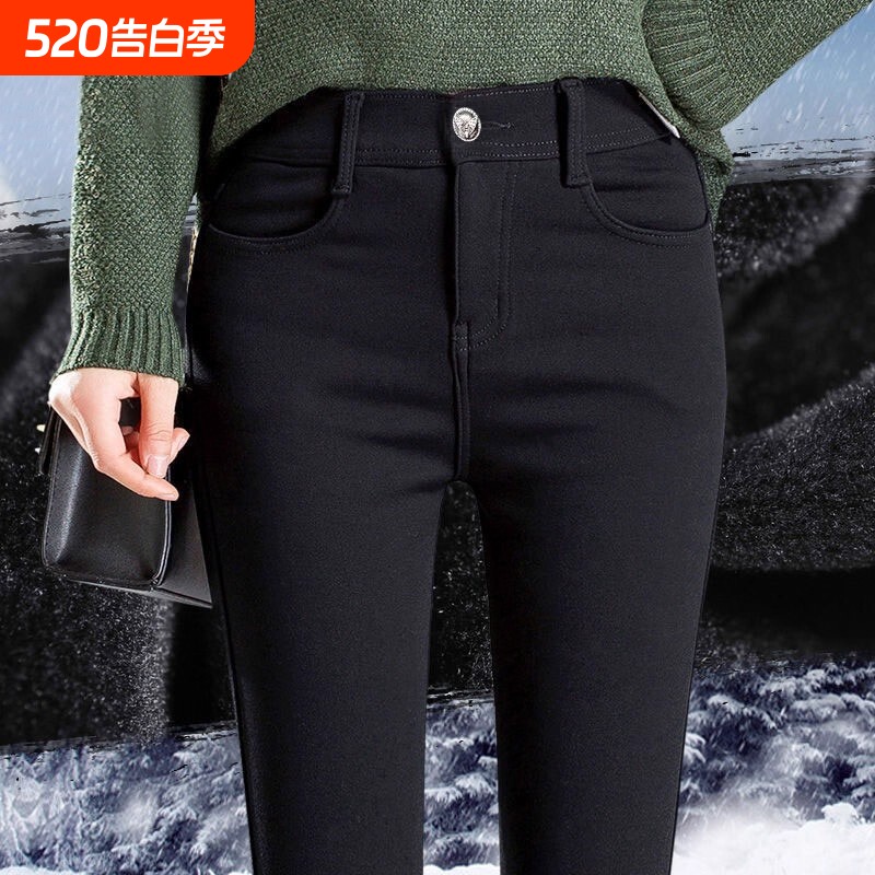 高腰加绒加厚打底裤女秋冬外穿新款弹力小脚铅笔魔术裤九分小黑裤