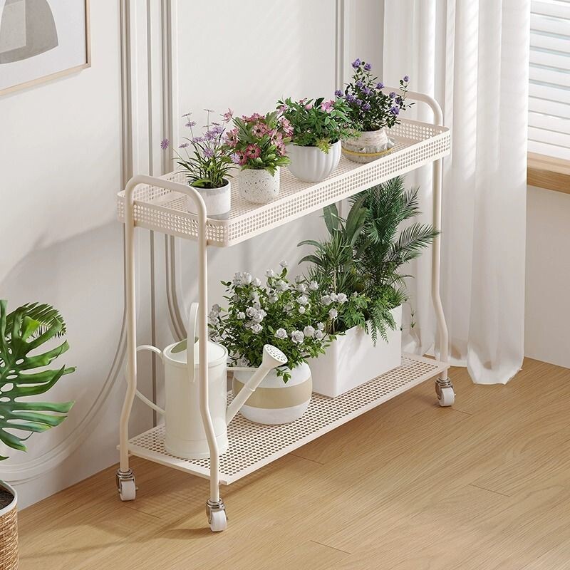 d移动多肉花架置物架阳台铁艺花架子客厅落地式双层室内植物花盆