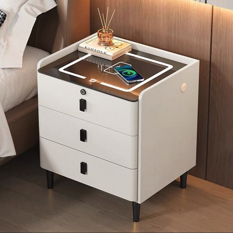 智能床头柜实木现代床边柜家用充电卧室无线轻奢免安装置物简约风