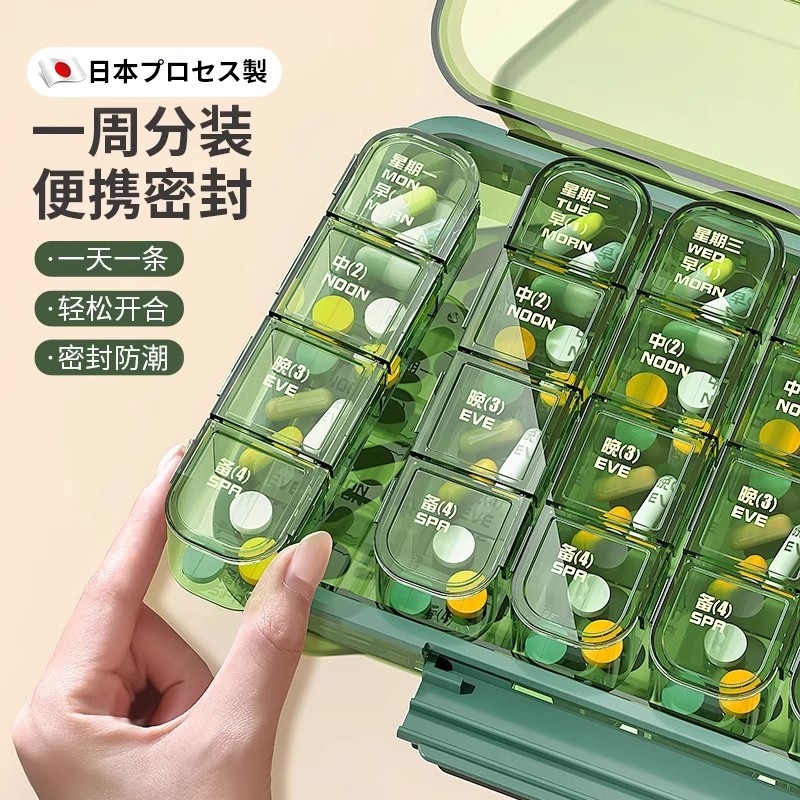 日本药盒分药器药品分装盒一周七天便携式药物随身吃药提醒小盒子