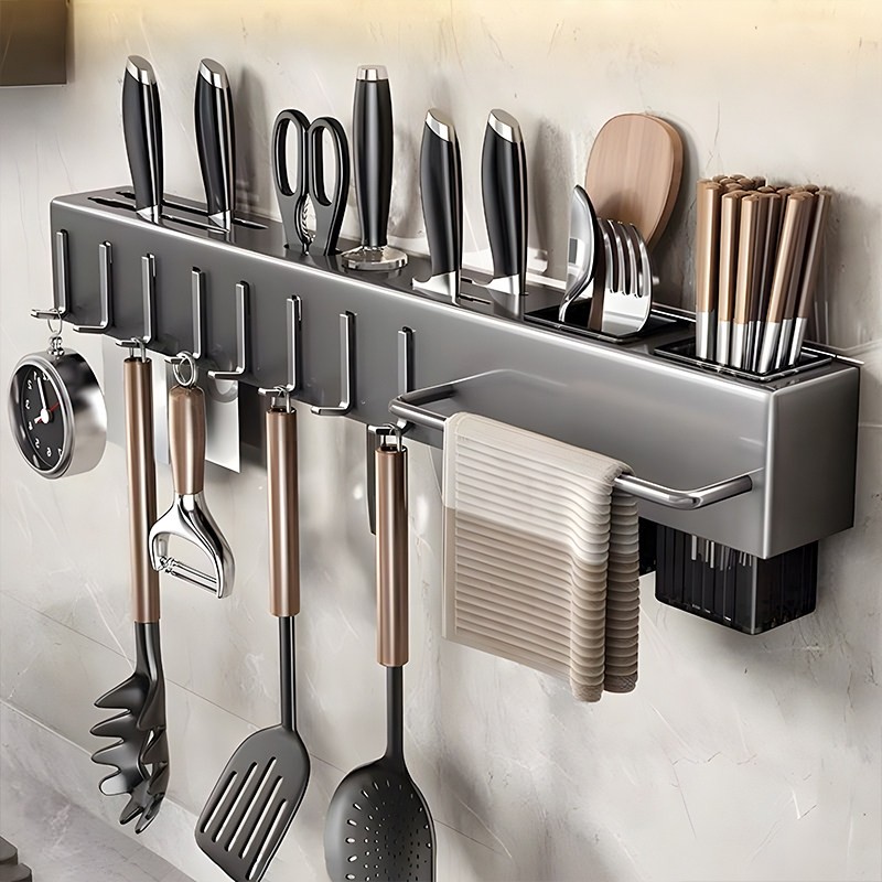 刀架置物架厨房家用壁挂式多功能菜刀架筷子筒一体刀具收纳架碳钢,厨房/烹饪用具,刀架,淘宝优惠券,粉丝福利购,淘宝优惠卷