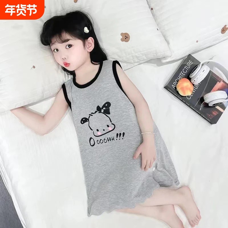 2025新款女孩冰丝莫代尔女童夏季背心裙卡通睡衣裙母女亲子家居服