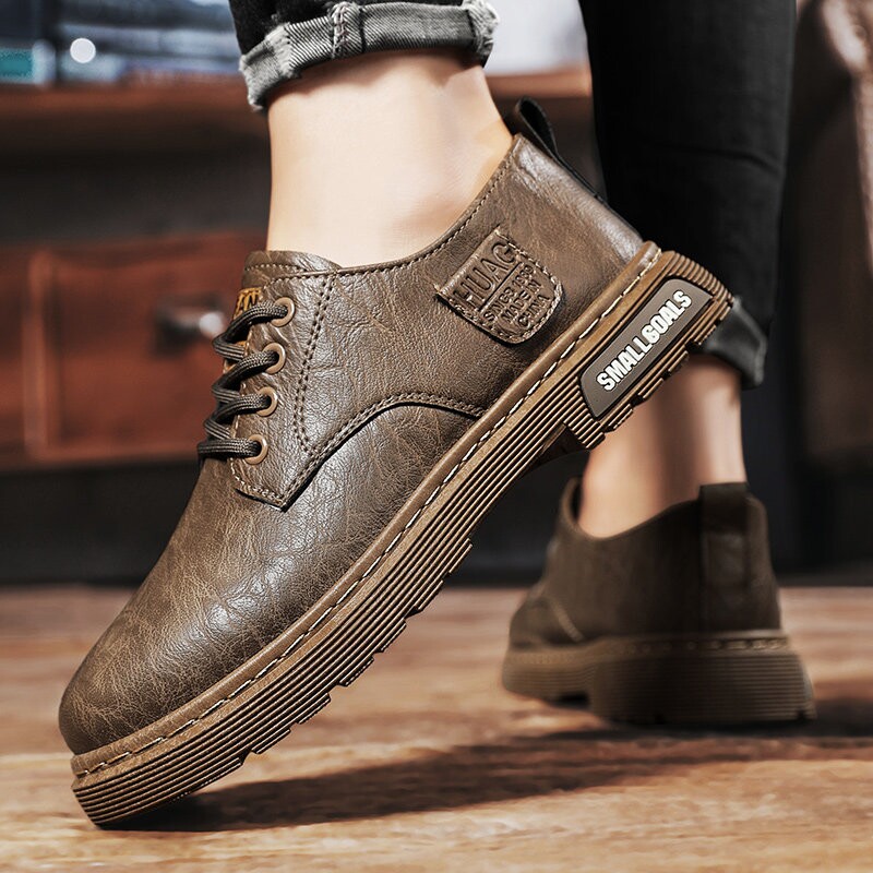 欧伦啄木鸟男鞋秋季2025新款英伦风复古休闲皮鞋运动商务工作软底