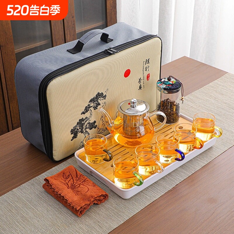 玻璃功夫旅行茶具套装户外车载旅游泡茶壶露营装备小套装茶盘整套