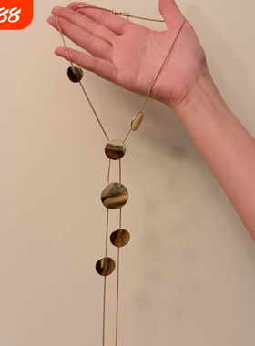 欧美个性流苏冷淡小众简约圆形时尚项链圆片长款锁骨毛衣高级项饰