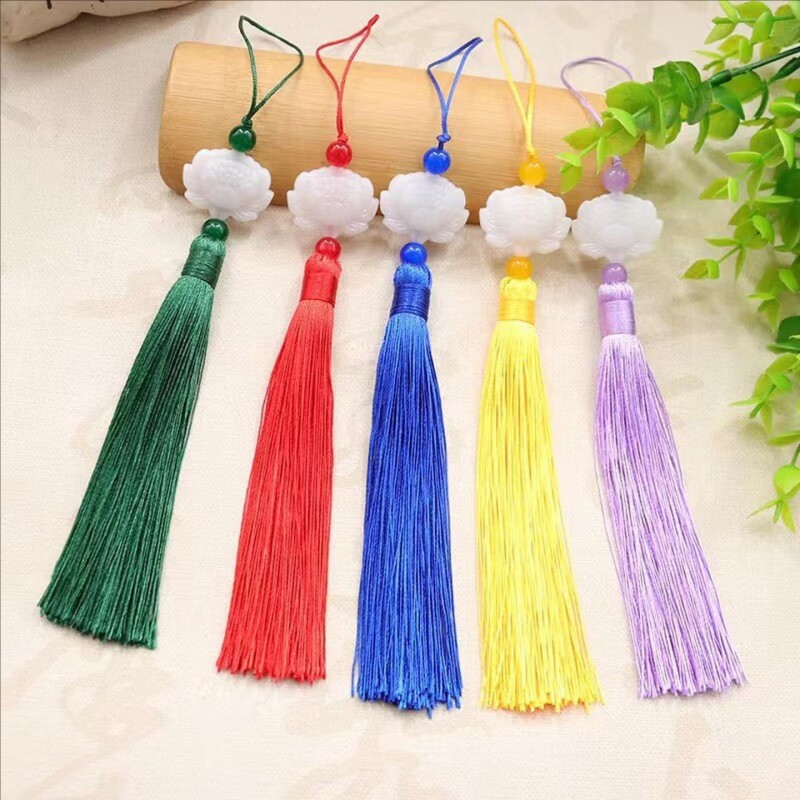 白玉莲花流苏穗子仿玉扇子压襟手机壳灯具香包古风挂件吊穗中国结