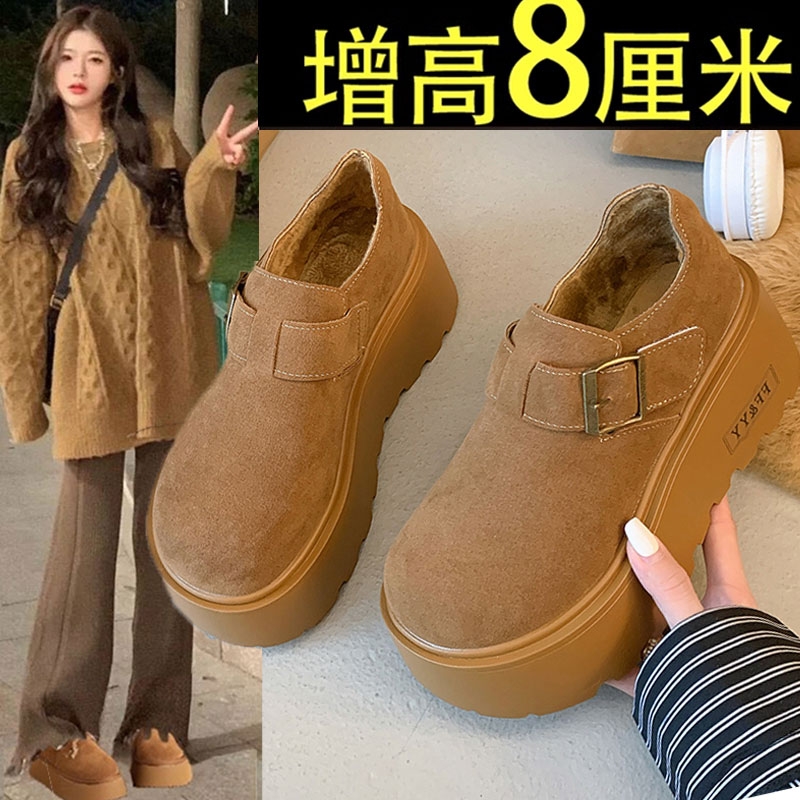 厚底增高勃肯鞋女鞋一脚蹬单鞋2025新款冬季雪地靴薄绒乐福鞋单鞋