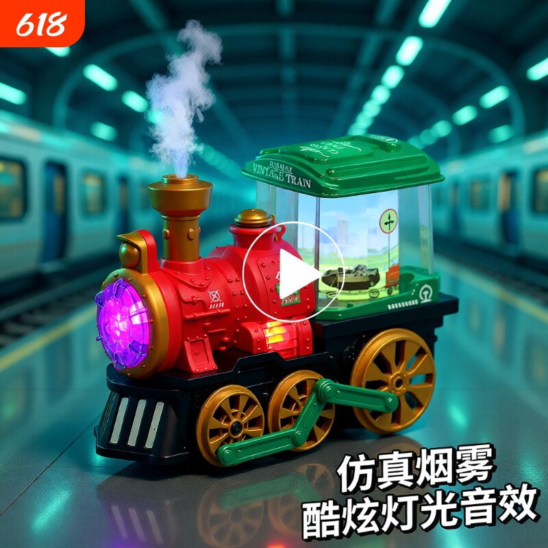 喷雾电动车恐龙玩具自动避障感应万向玩具车旋转火车礼物充电灯光
