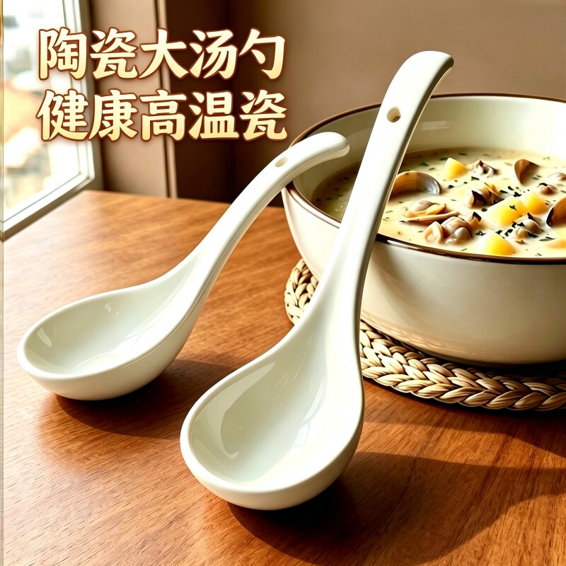 陶瓷大汤勺家用大号盛汤高档精致粥稀饭调羹汤匙食品级长柄大勺子