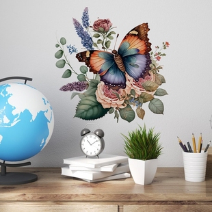 CH33009花儿与蝴蝶E仿真装 饰背景墙贴房间床头布置多彩花卉贴