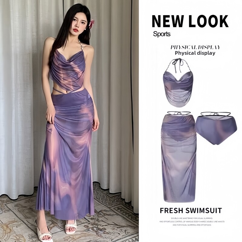 比基尼泳衣女2026新款性感三件套分体裙式聚拢遮肉显瘦泡温泉度假