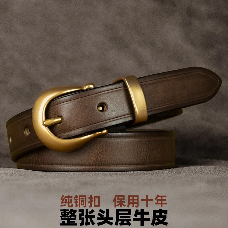 2026女士皮带真皮针扣手工复古头层牛皮高档铜扣牛仔裤百搭腰带女