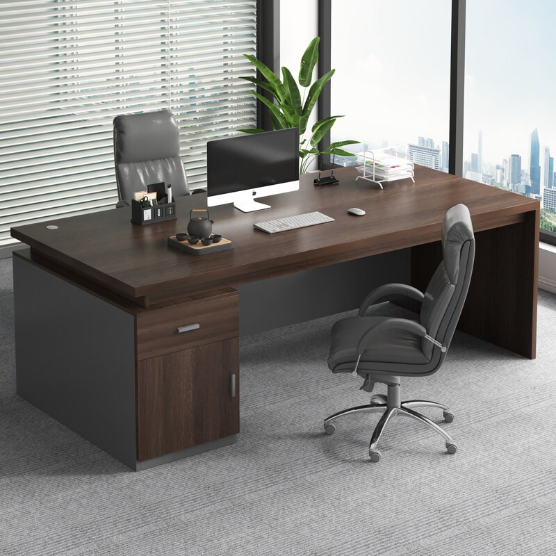 办公桌老板桌单人现代简约员工位办公室桌椅台式轻奢抽屉电脑桌子