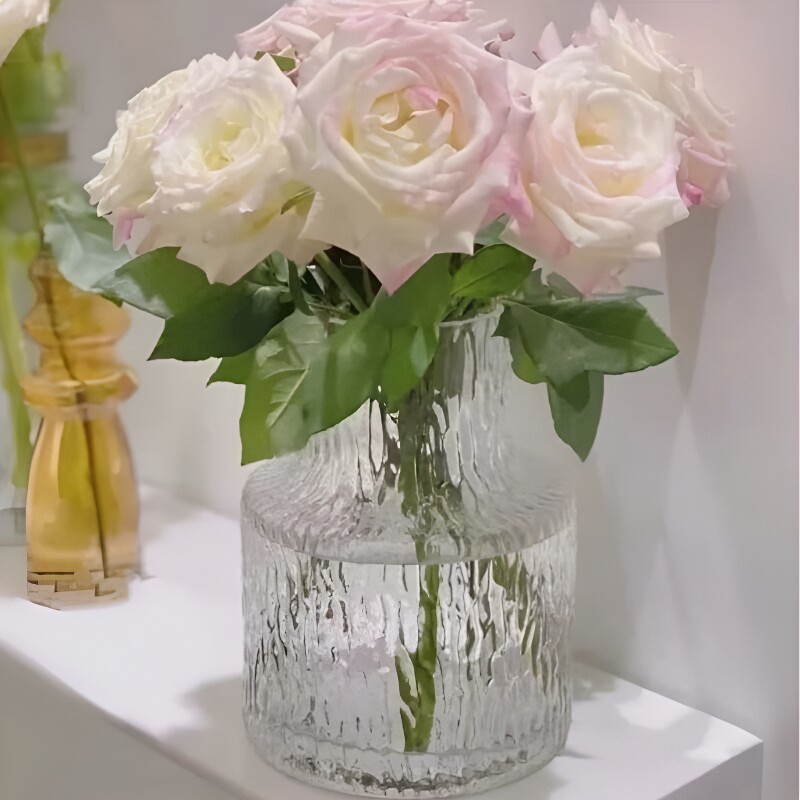 醒花桶ins花瓶玻透明插花水养水培玫瑰专用桌面家.客厅冰川小口