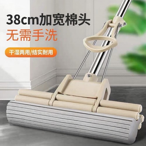 海绵拖把滚轮式不锈钢胶棉家用海棉吸水免手洗拖地耐用挤水拖地