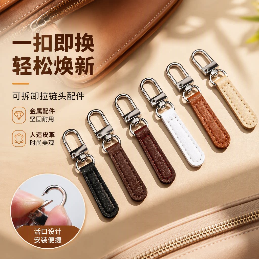 通用拉链头配件衣服背包替换拉锁头书包吊坠皮质万能拉链扣金属
