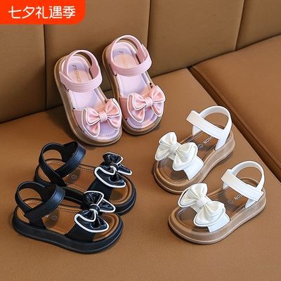 女童凉鞋儿童真皮公主鞋2025新款夏款小女孩软底夏季露趾平跟鞋子